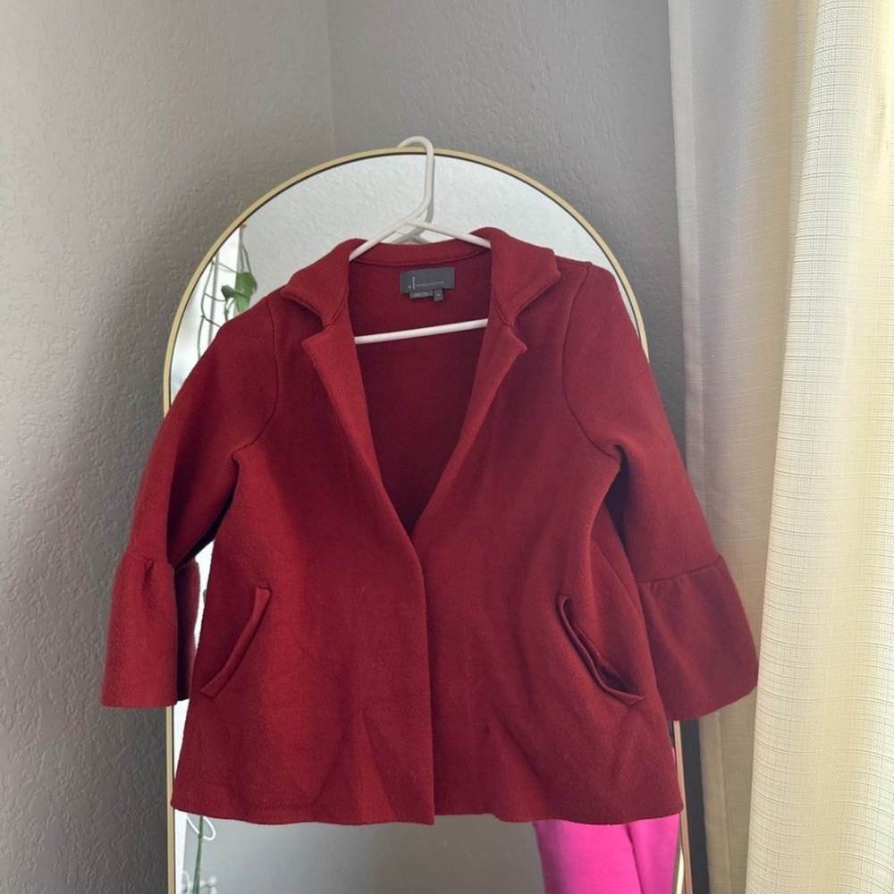 Anthropologie Womens Red Knit Long Sleeve Button-Front Cardigan Sweater